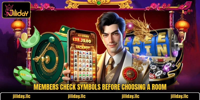 Members check symbols before choosing a room