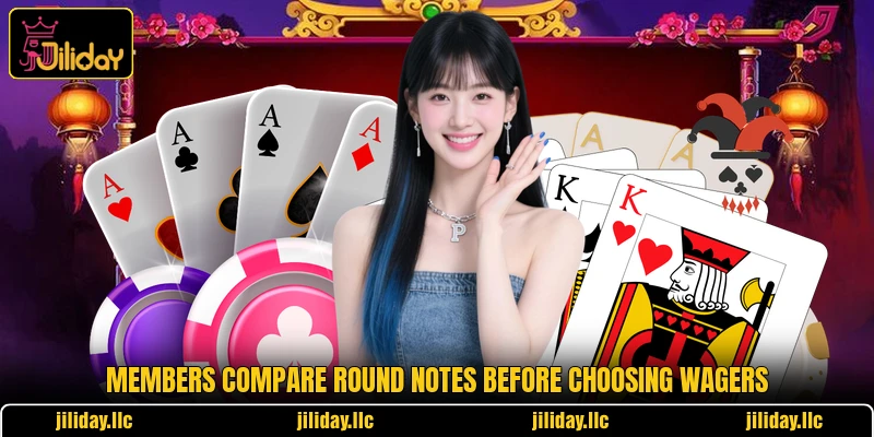 Members compare round notes before choosing wagers Members compare round notes before choosing wagers