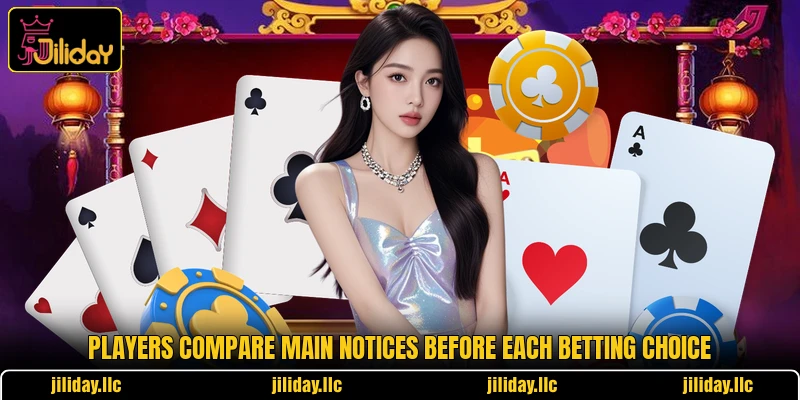 Players compare main notices before each betting choice