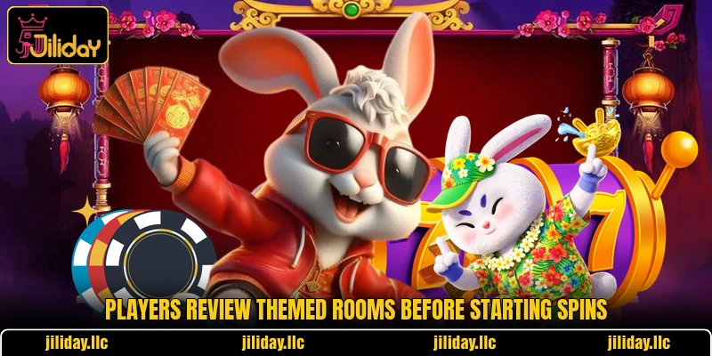 Players review themed rooms before starting spins