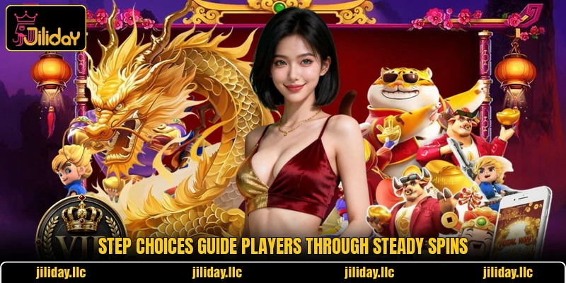 Step choices guide players through steady spins Step choices guide players through steady spins